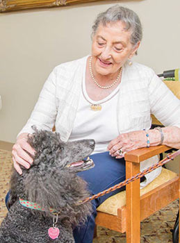A Therapy Dog visits with an older woman
